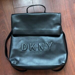 DKNY Tilly Foldover Black Backpack with Embossed Lettering. Like New!